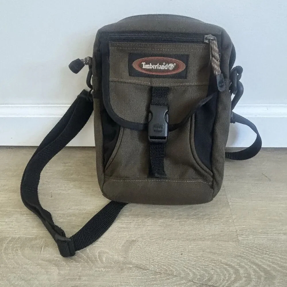 Vintage Timberland Crossbody Bag Olive Drab Canvas Mini Sling Shoulder Travel